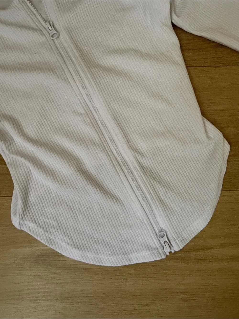 Alo Yoga White Ribbed Zip-Front Long Sleeve Top